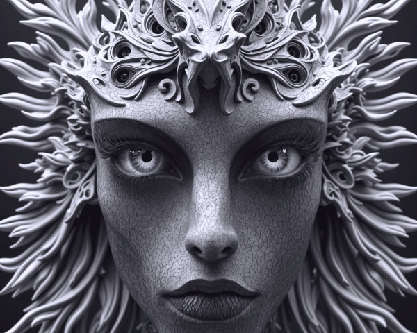 Highly Detailed Sculpture of an Intricate Face