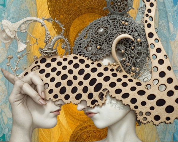 Surrealistic Composition of Merging Faces and Gears