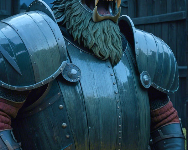 Warrior in Metallic Armor with Intricate Design