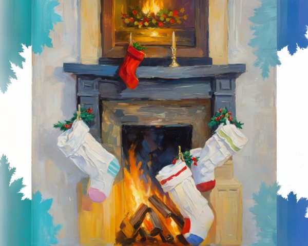 Cozy Fireplace with Holiday Stockings and Decorations