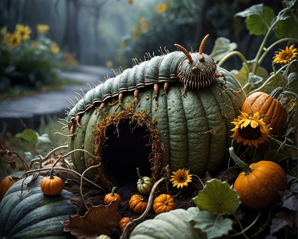 Whimsical Pumpkin Dwelling in a Mystical Forest
