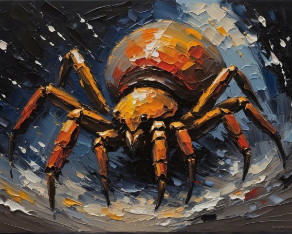 Textured Painting of a Spider in Orange and Brown