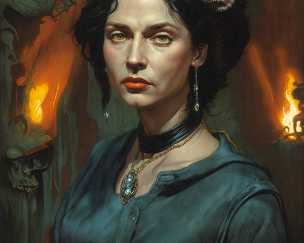 Detailed Portrait of Woman in Dark Teal Dress