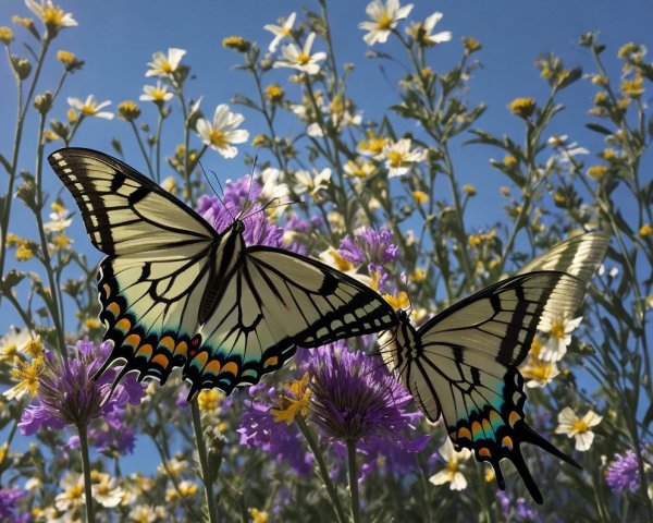 Vibrant Butterflies on Colorful Flowers in Nature