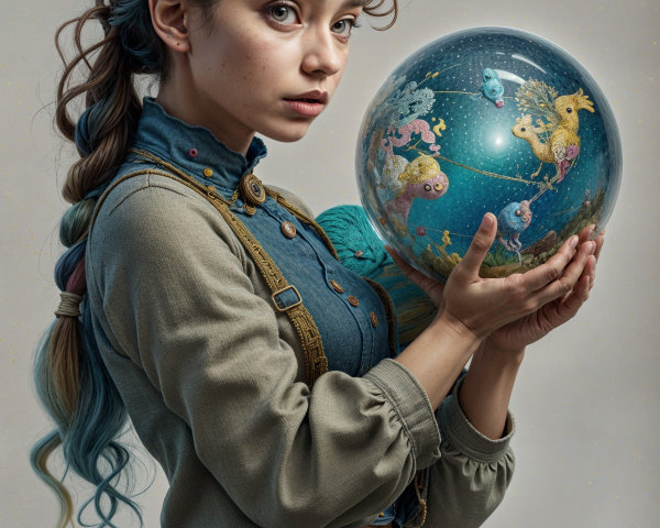 Young girl with braided hair and whimsical globe