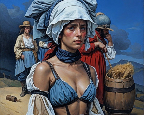 Young Woman in Traditional Attire in Rural Landscape