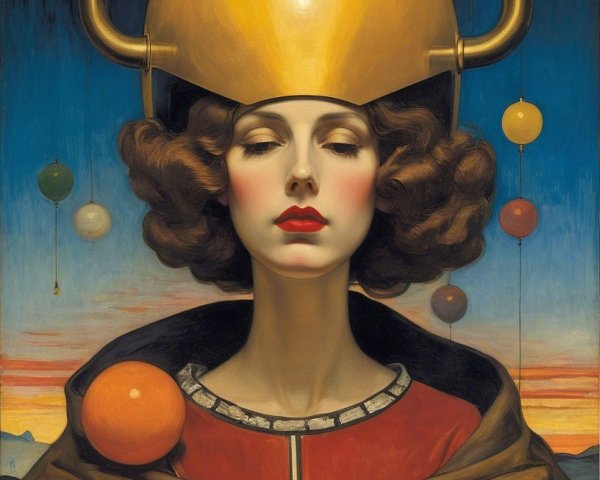 Woman with Yellow Helmet and Colorful Spheres
