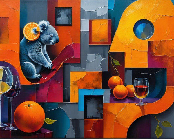 Vibrant Abstract Painting of a Koala with Oranges