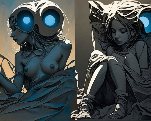 Surreal Artwork with Two Panels of Dreamlike Scenes