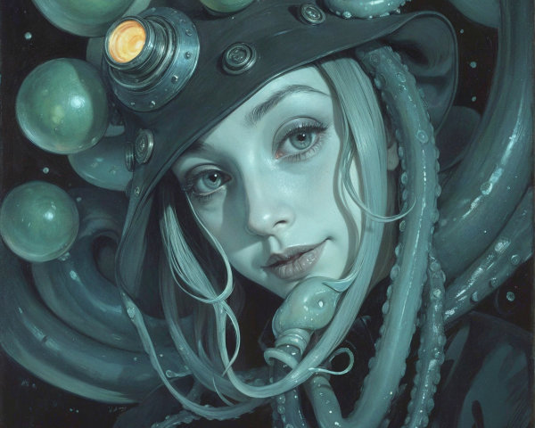 Surreal Portrait of a Woman with Octopus Tentacles