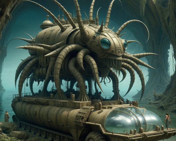 Steampunk Octopus Creature in Mystical Cave Setting