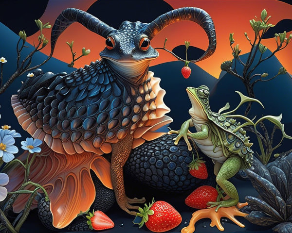 Surreal Landscape with Whimsical Creatures and Nature