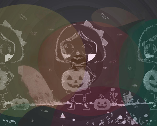 Whimsical Halloween Illustration with Cartoon Character