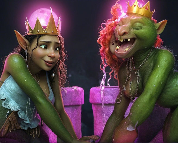 Whimsical Elf and Goblin in a Magical Setting