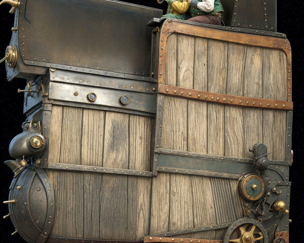 Vintage Wooden Vehicle with Clown and Jester Figures