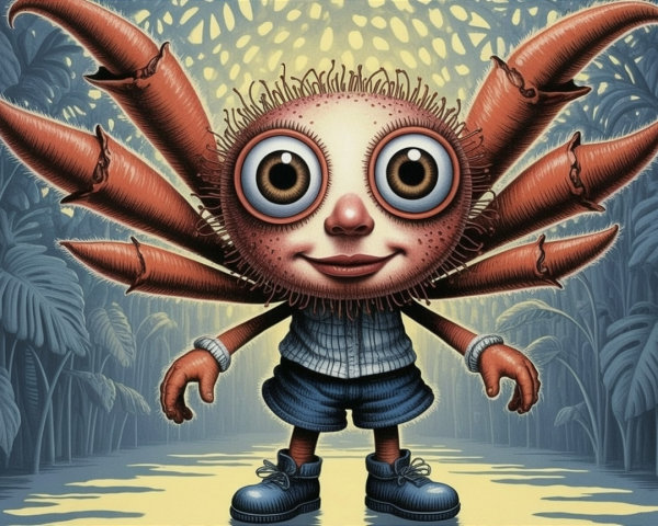 Whimsical creature in a vibrant tropical setting