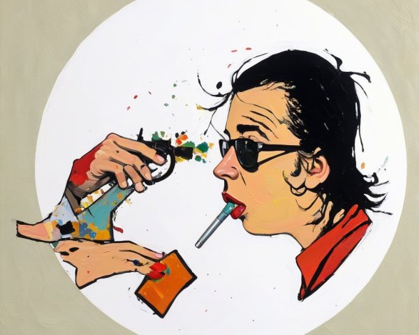 Vibrant Circular Artwork Featuring Young Man and Colors