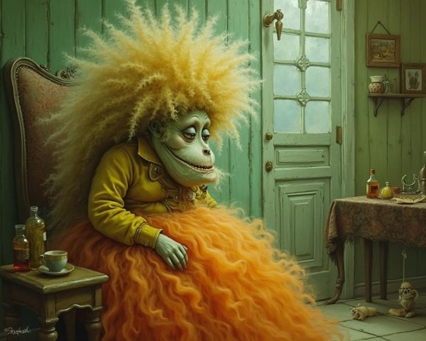 Whimsical Creature in Cozy Vintage Room Setting