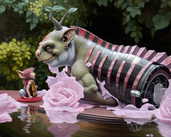 Goblin Playing Accordion in Whimsical Forest Setting