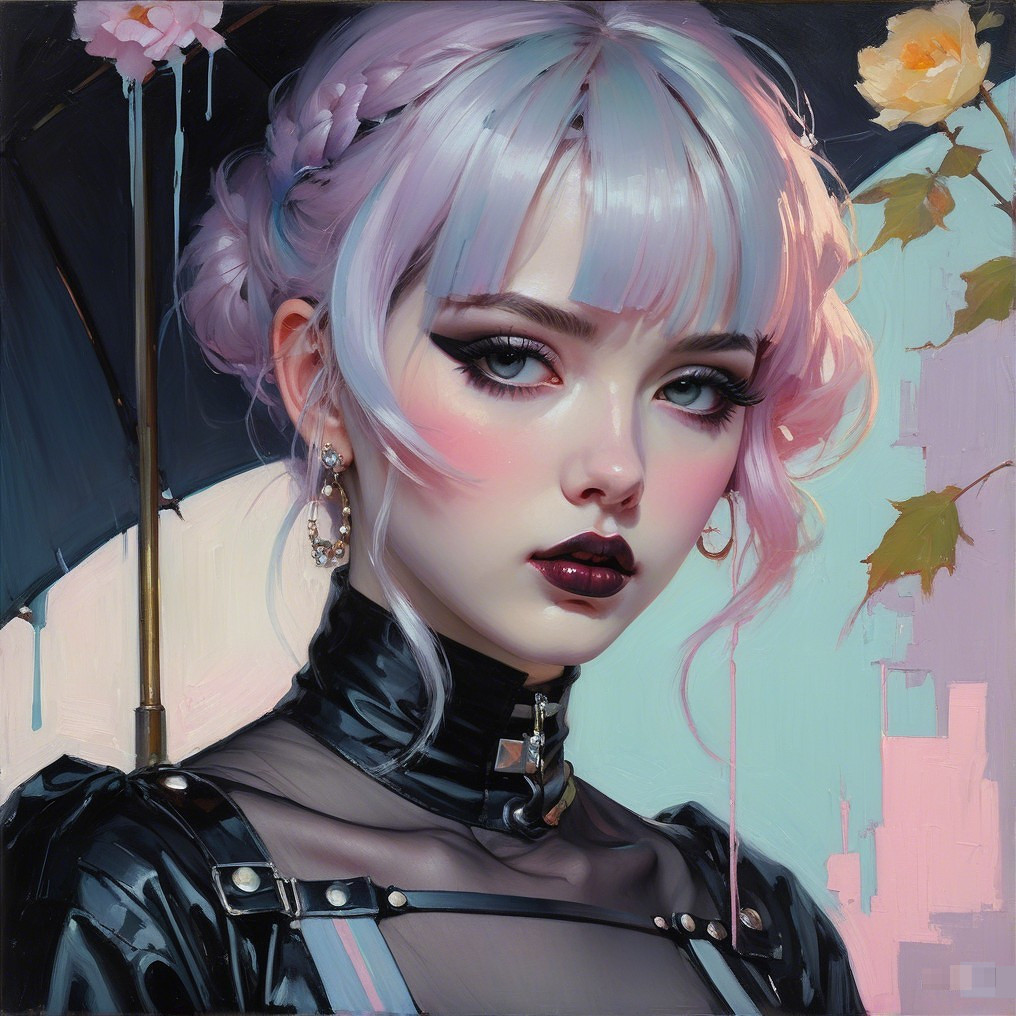 Portrait of a Young Woman with Lavender Hair and Umbrella