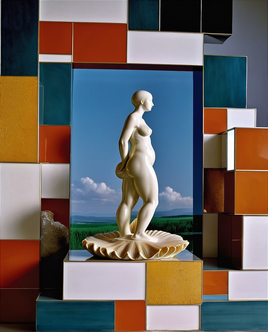 Sculpted Female Figure on Shell with Colorful Tiles
