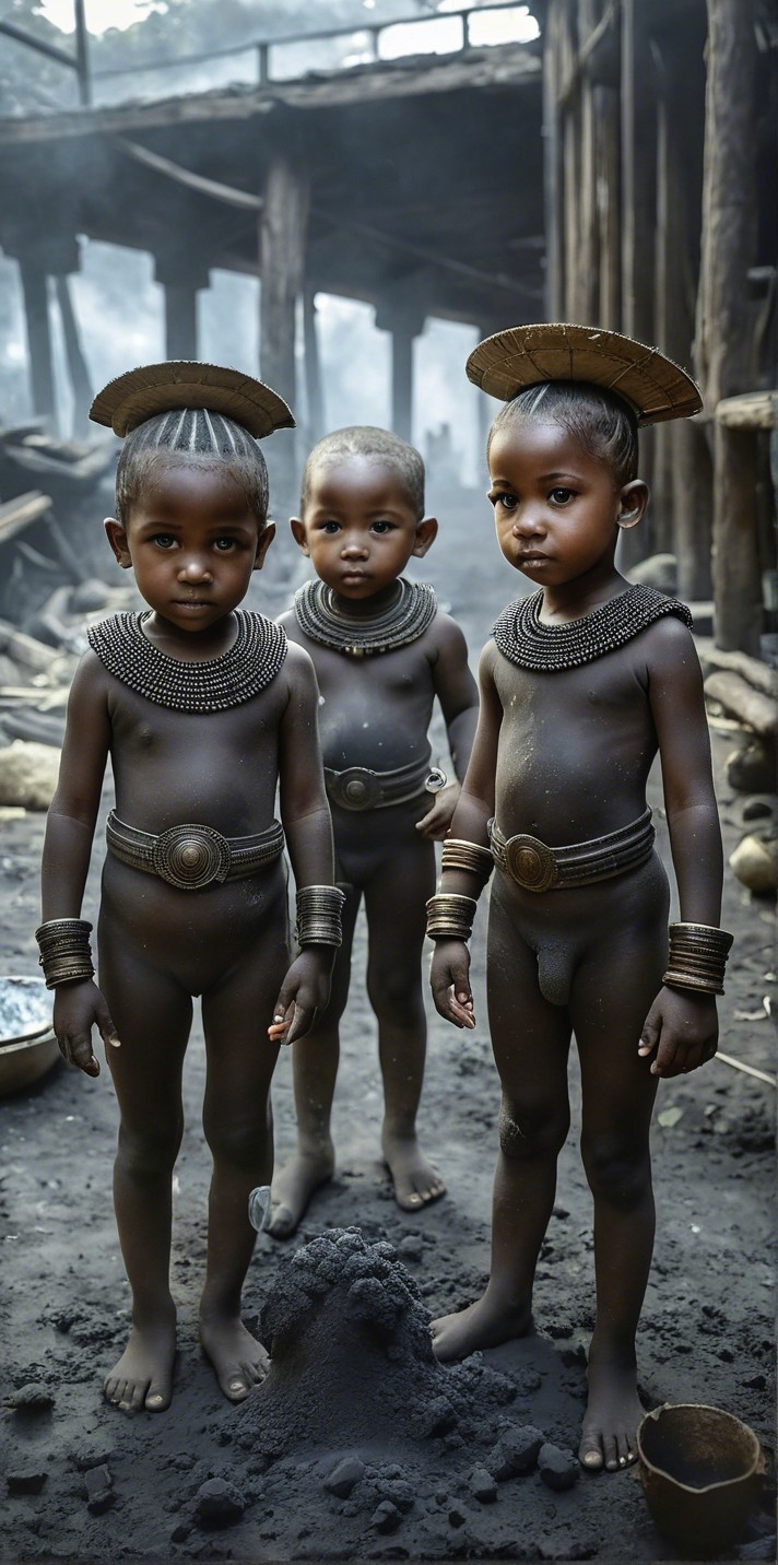 Children in Traditional Attire in Rustic Setting