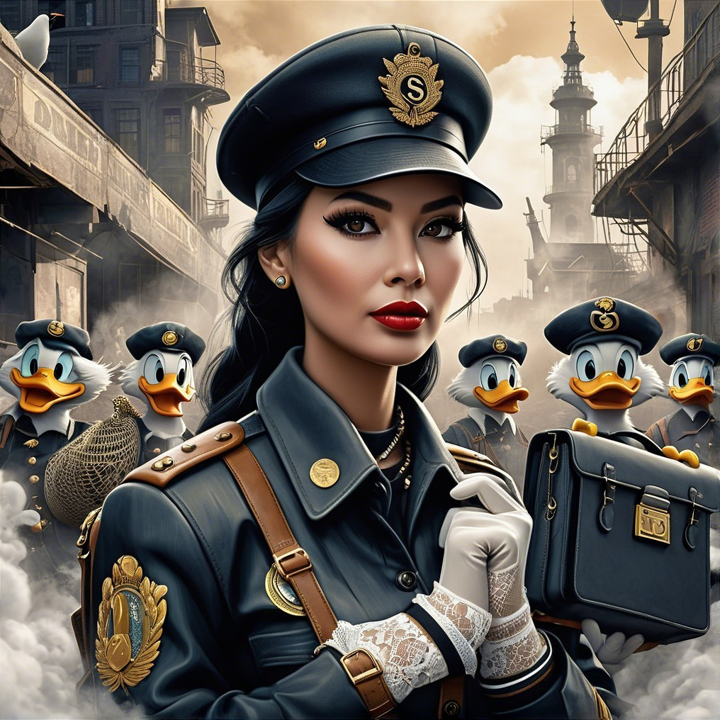 Stylish Woman in Police Uniform in Vintage City Setting
