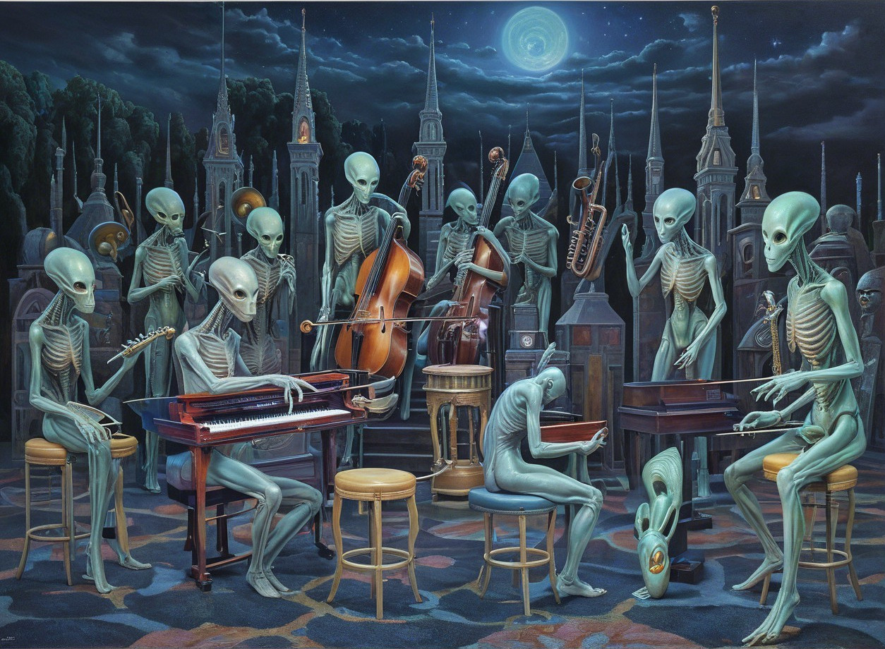Aliens Performing Music Under a Moonlit Sky