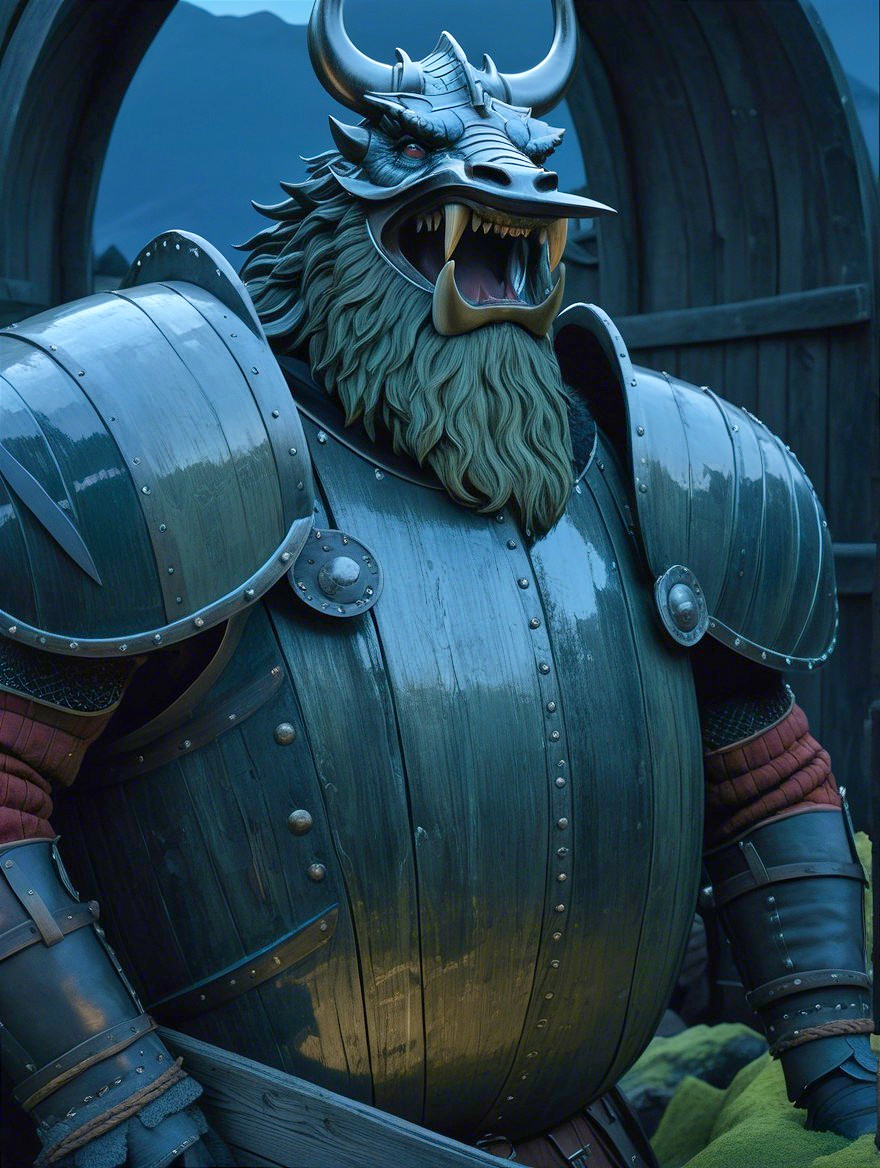 Warrior in Metallic Armor with Intricate Design