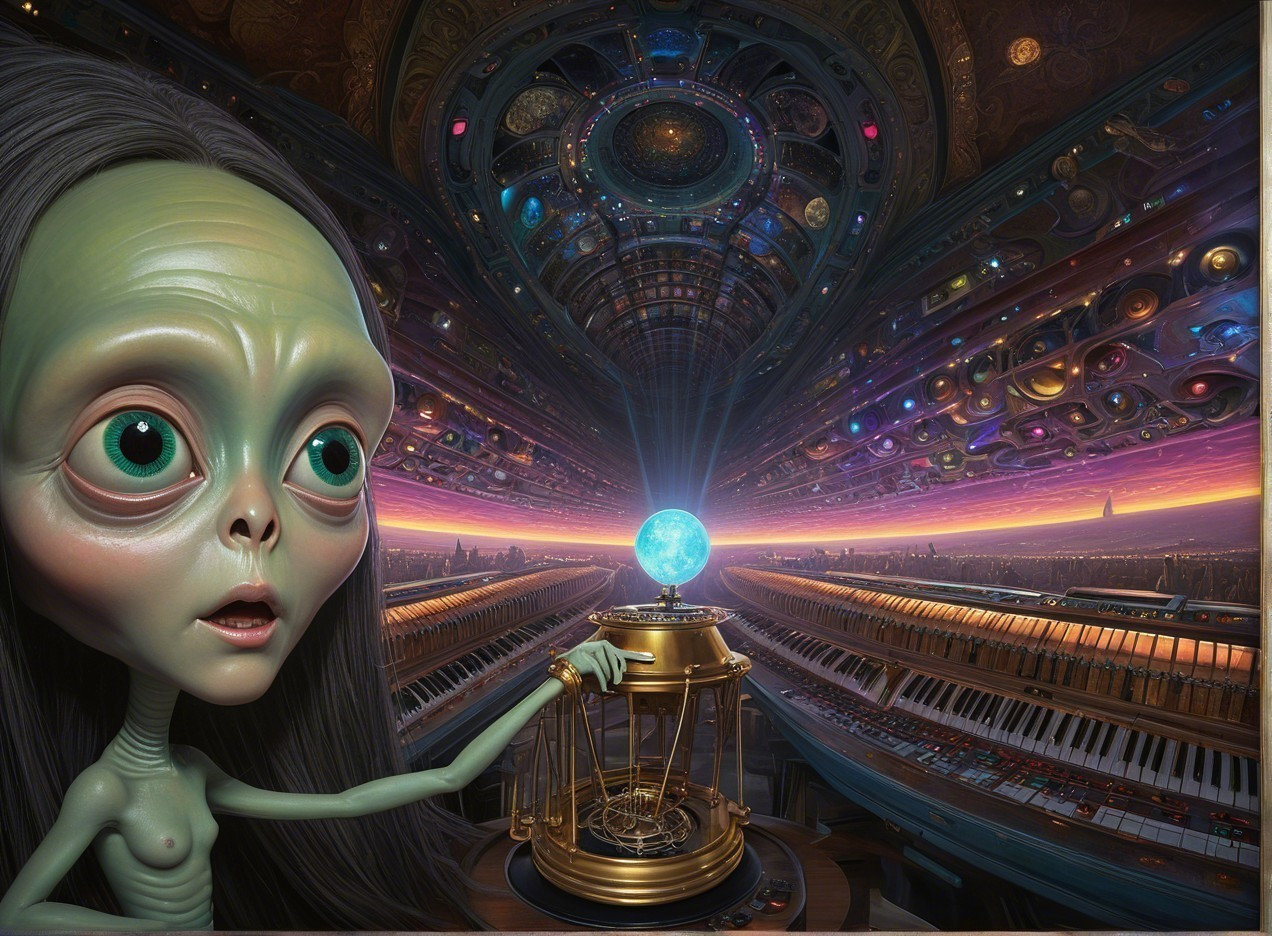 Whimsical Alien Character in Futuristic Cosmic Setting