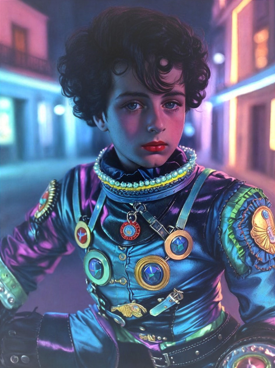 Dramatic portrait of a young person in vibrant attire