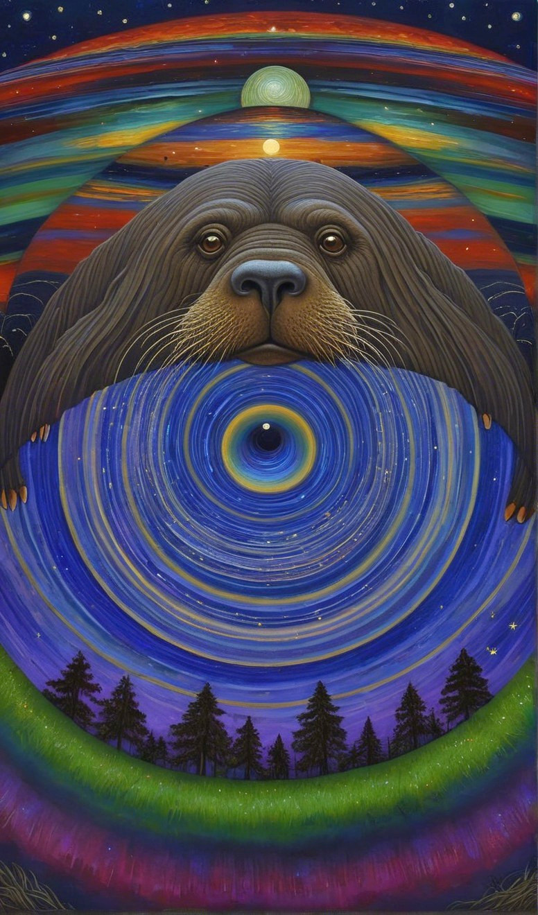 Vibrant Illustration of a Stylized Otter in Cosmic Scene