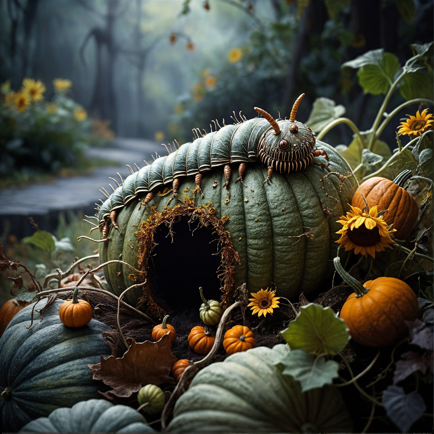 Whimsical Pumpkin Dwelling in a Mystical Forest