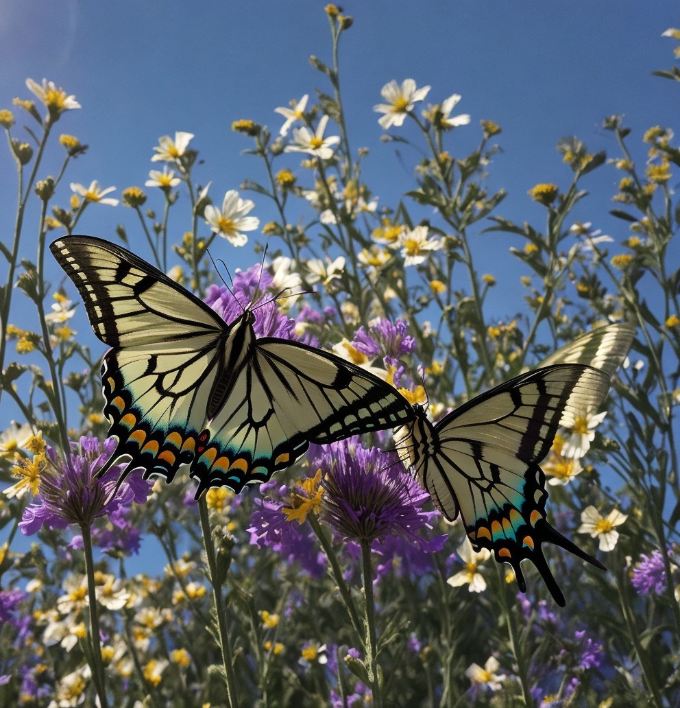 Vibrant Butterflies on Colorful Flowers in Nature