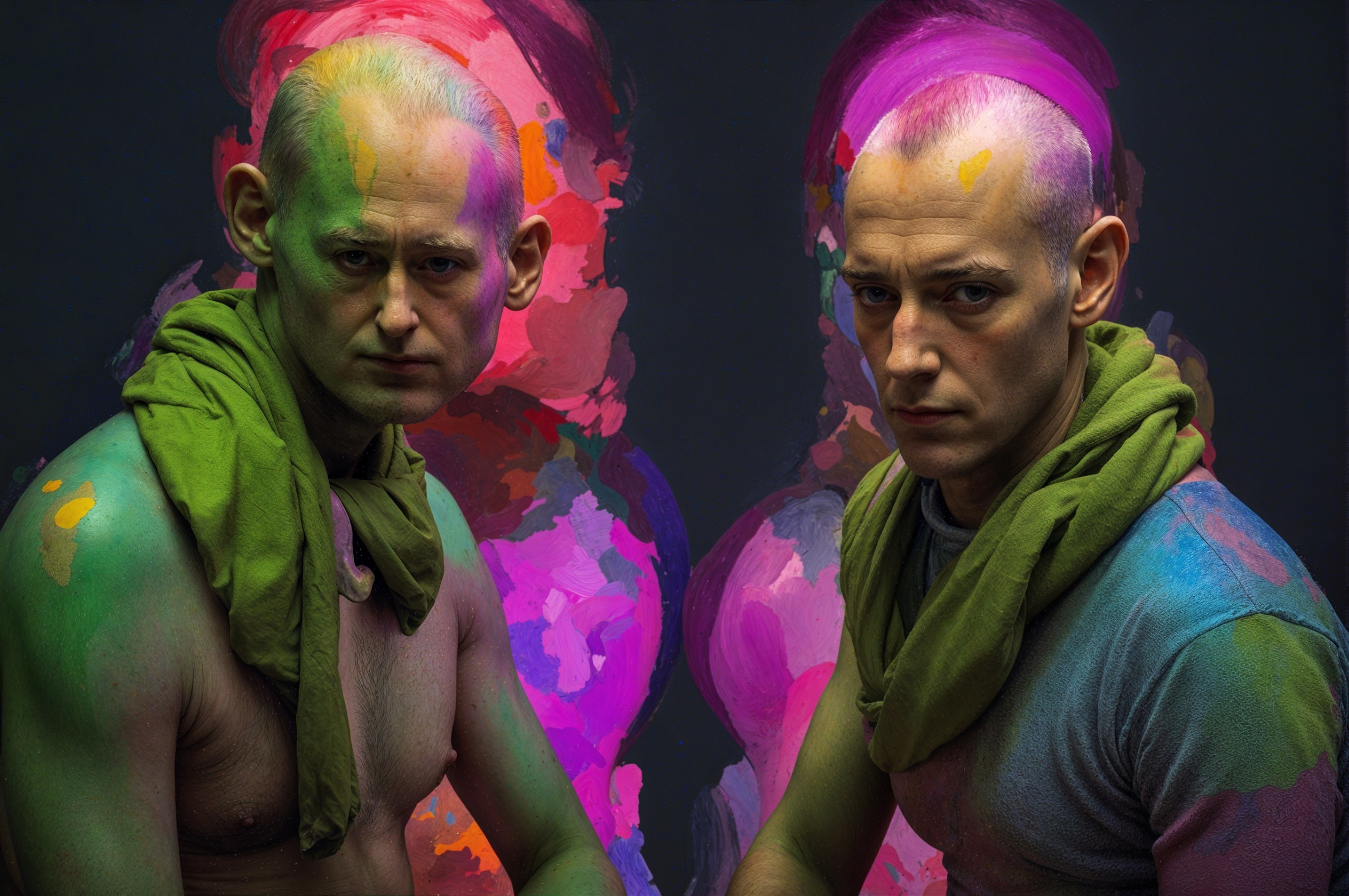 Male Figures with Body Paint and Abstract Background