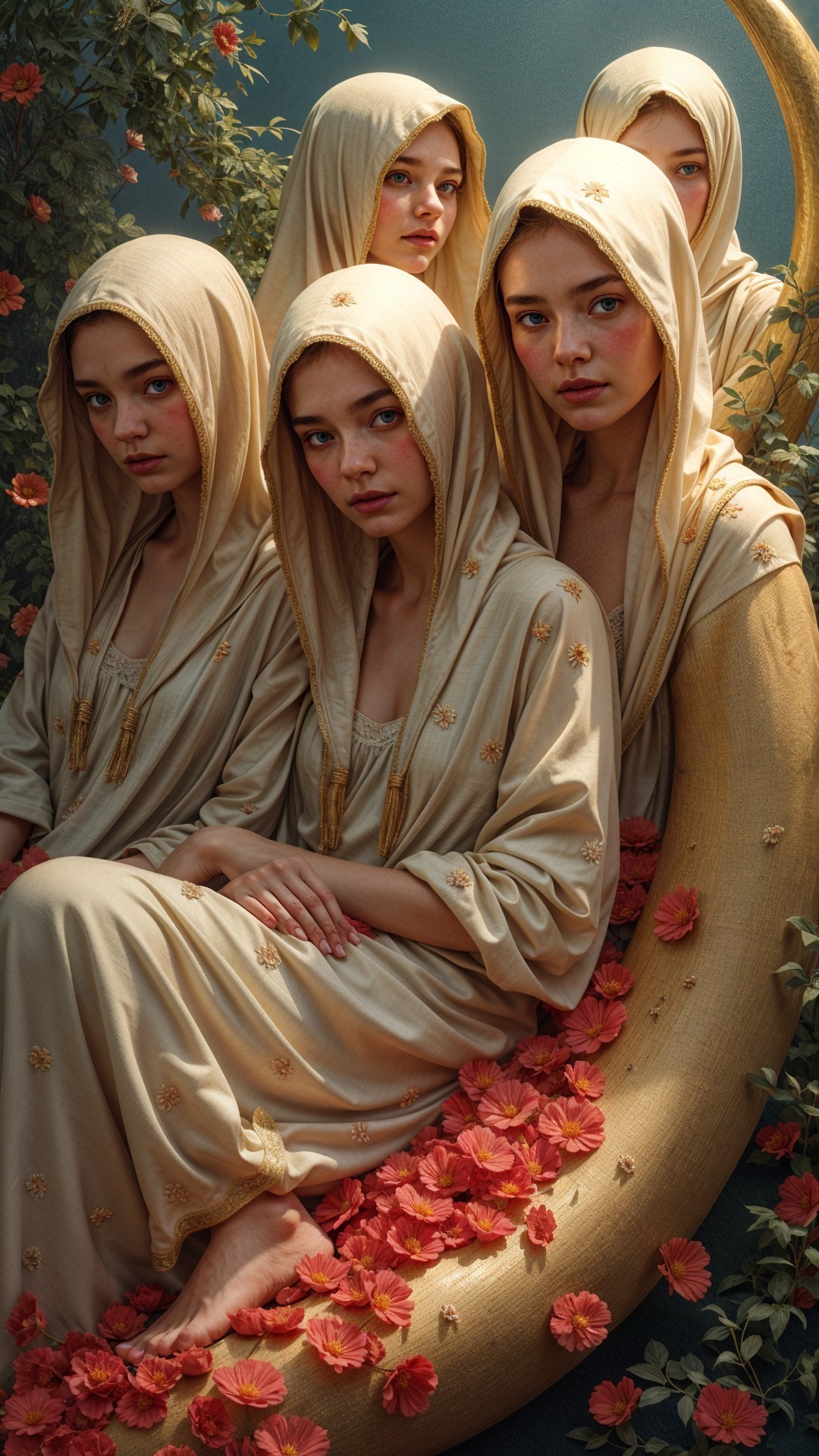 Serene Scene of a Woman in a Beige Hooded Robe