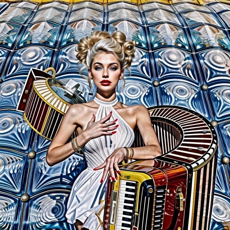 Glamorous Woman in Chic Dress with Blue Patterns
