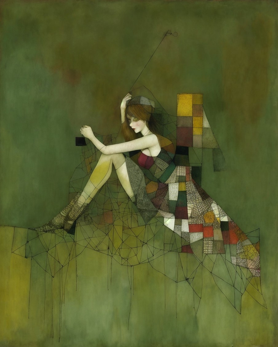 Abstract Woman on Geometric Background with Muted Colors
