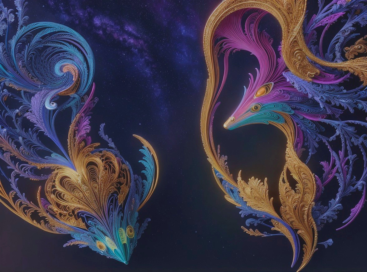 Intricate Fractal Designs on Dark Cosmic Background