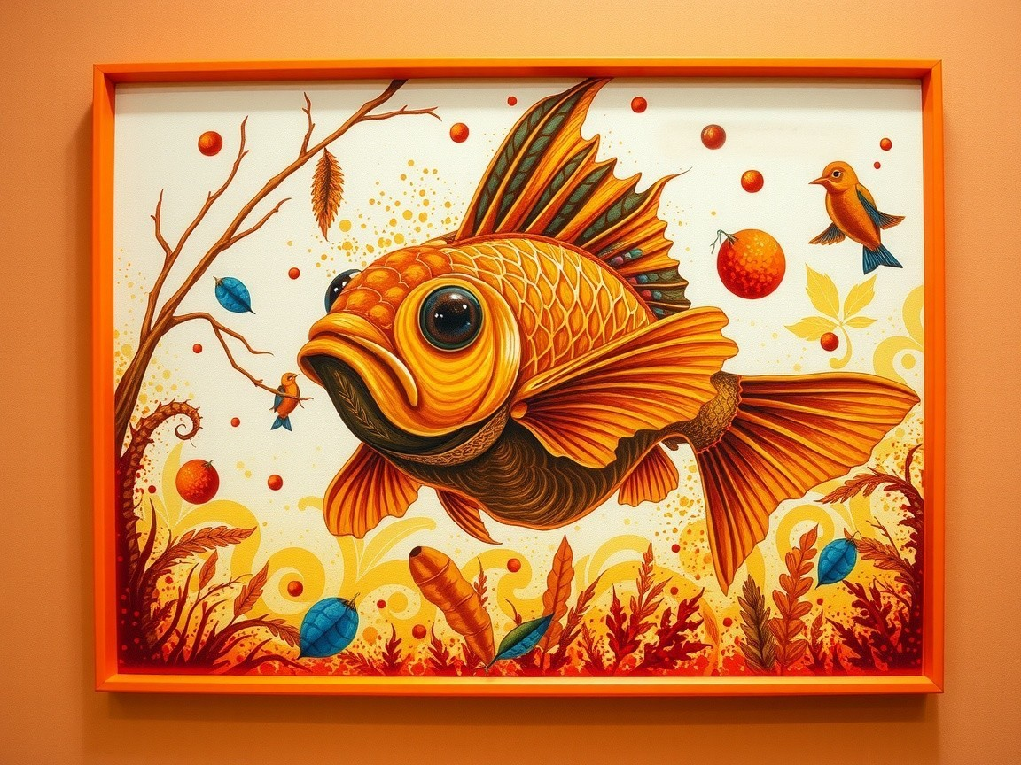 Vibrant Goldfish with Whimsical Surroundings in Art
