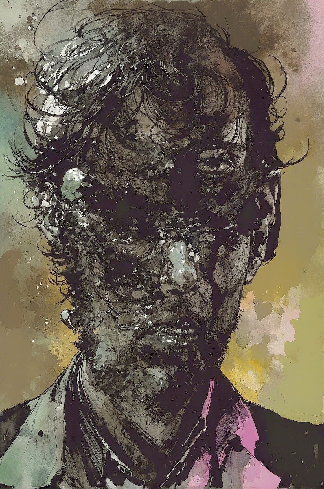 Surreal Portrait of a Man with Fragmented Face