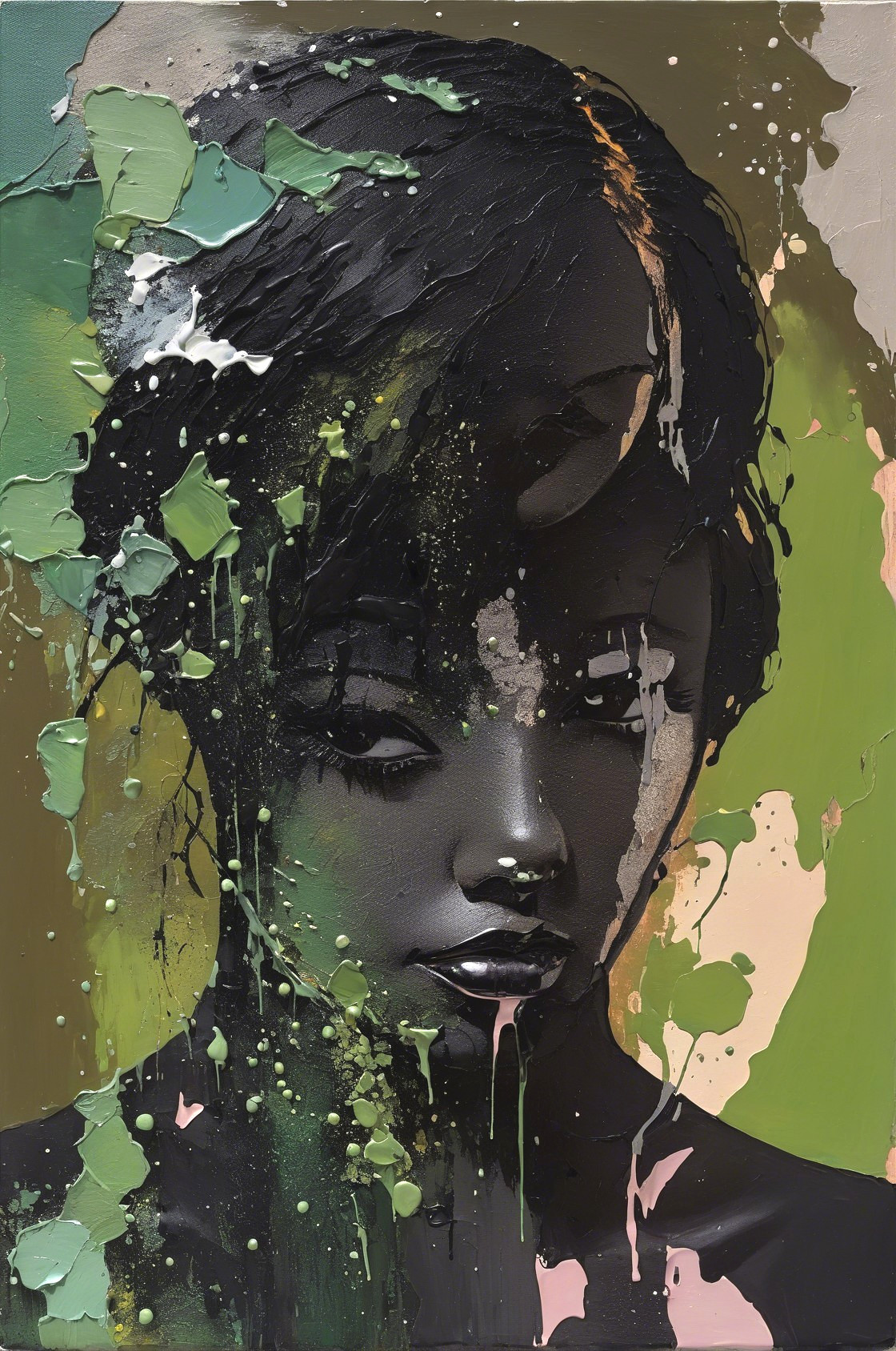 Abstract Portrait of a Woman with Dark and Vibrant Colors