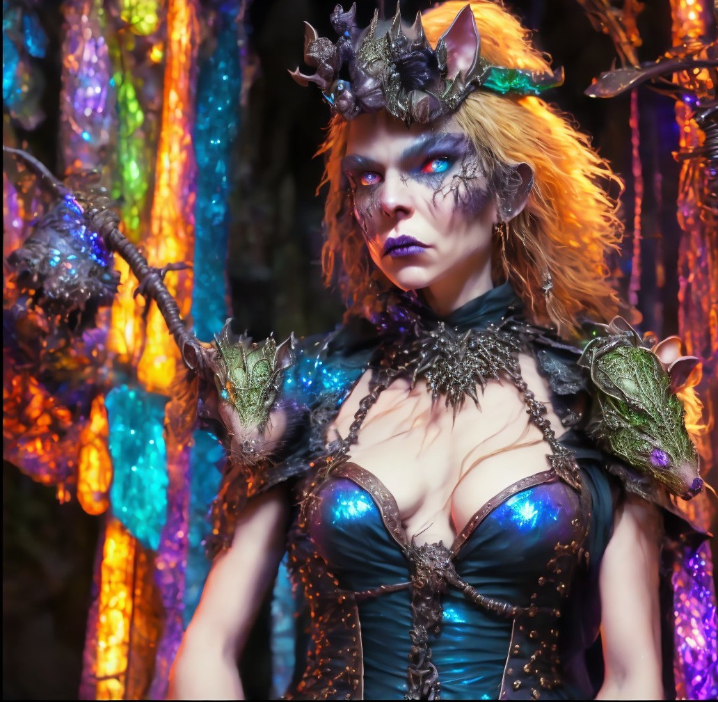 Character in Dark Leather Outfit with Mystical Elements