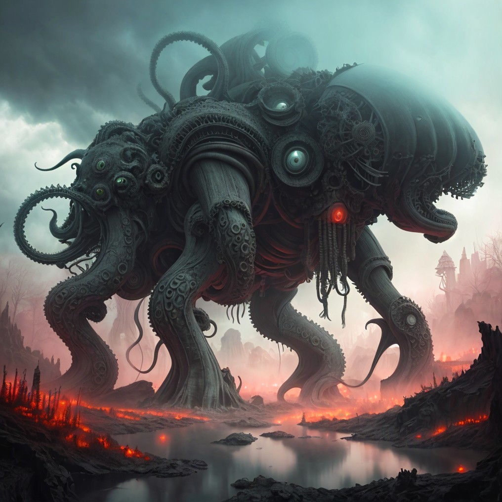 Mechanical Creature in a Desolate Landscape Scene