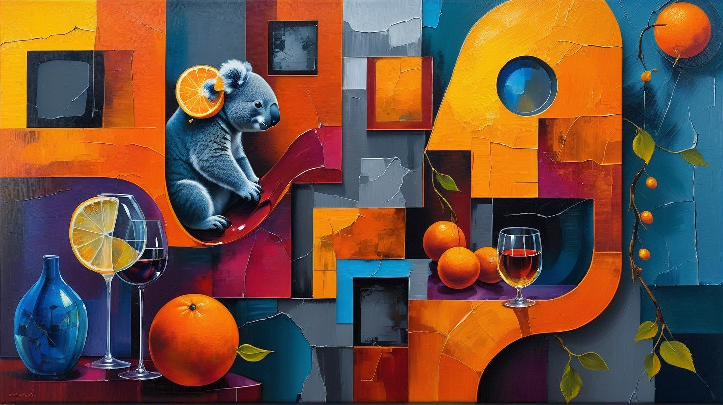 Vibrant Abstract Painting of a Koala with Oranges
