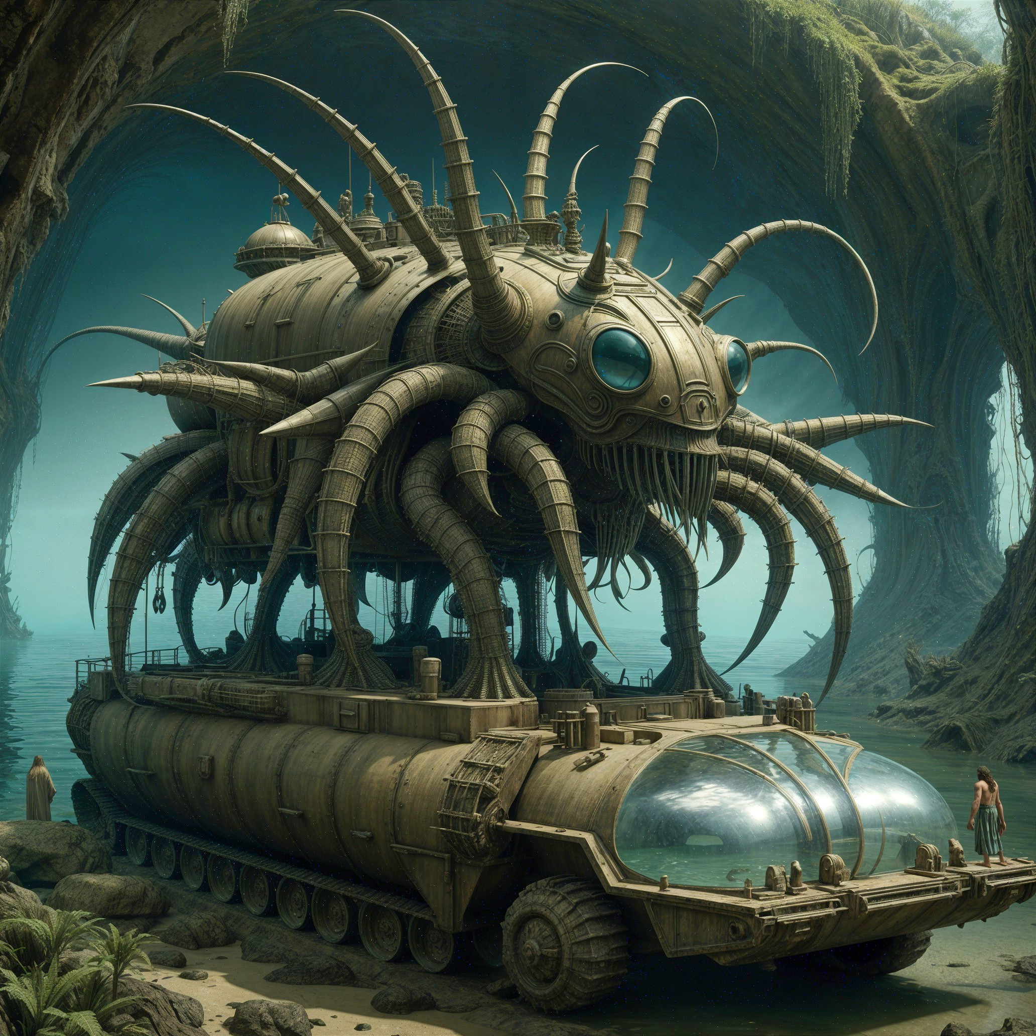 Steampunk Octopus Creature in Mystical Cave Setting