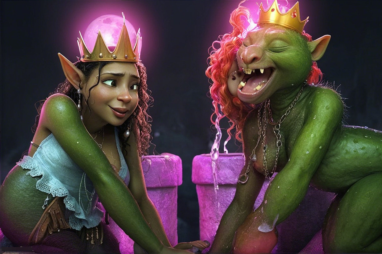 Whimsical Elf and Goblin in a Magical Setting