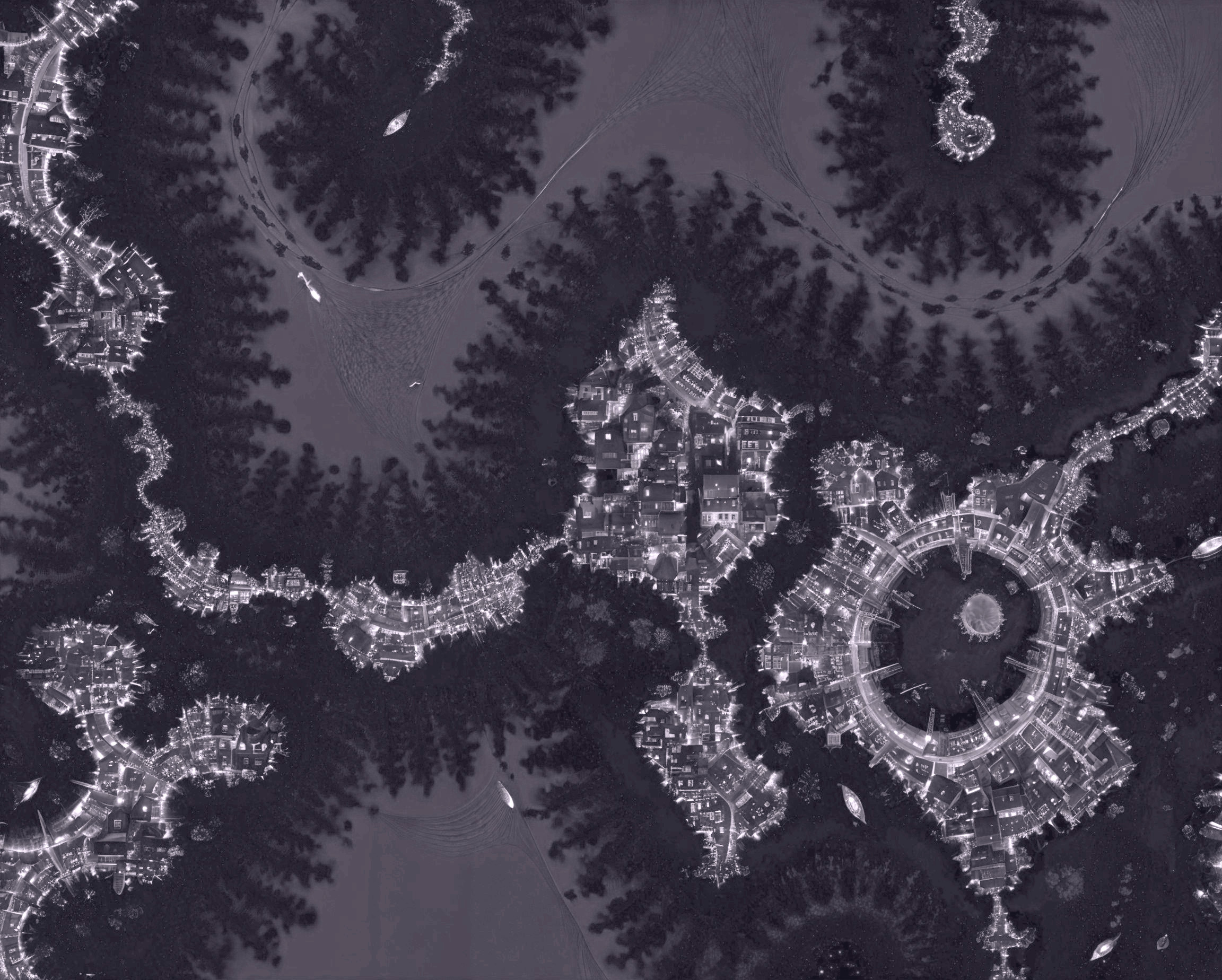 Monochromatic Aerial View of Intricate Landscape