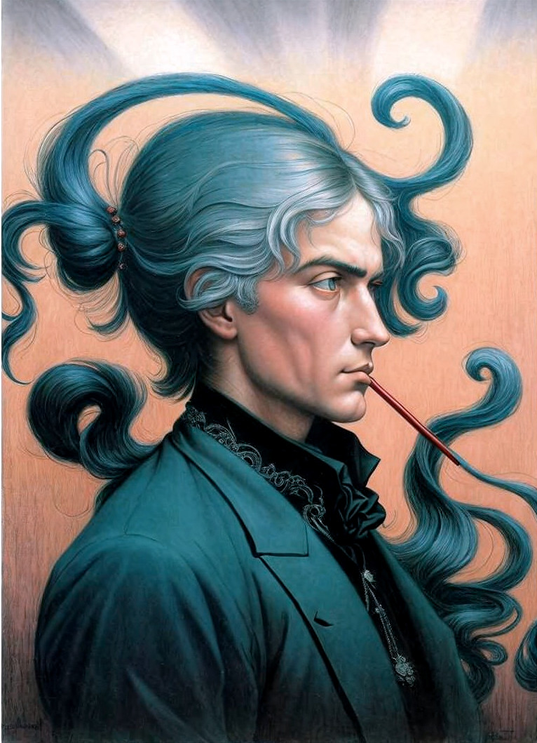 Illustration of a man in a greenish period costume