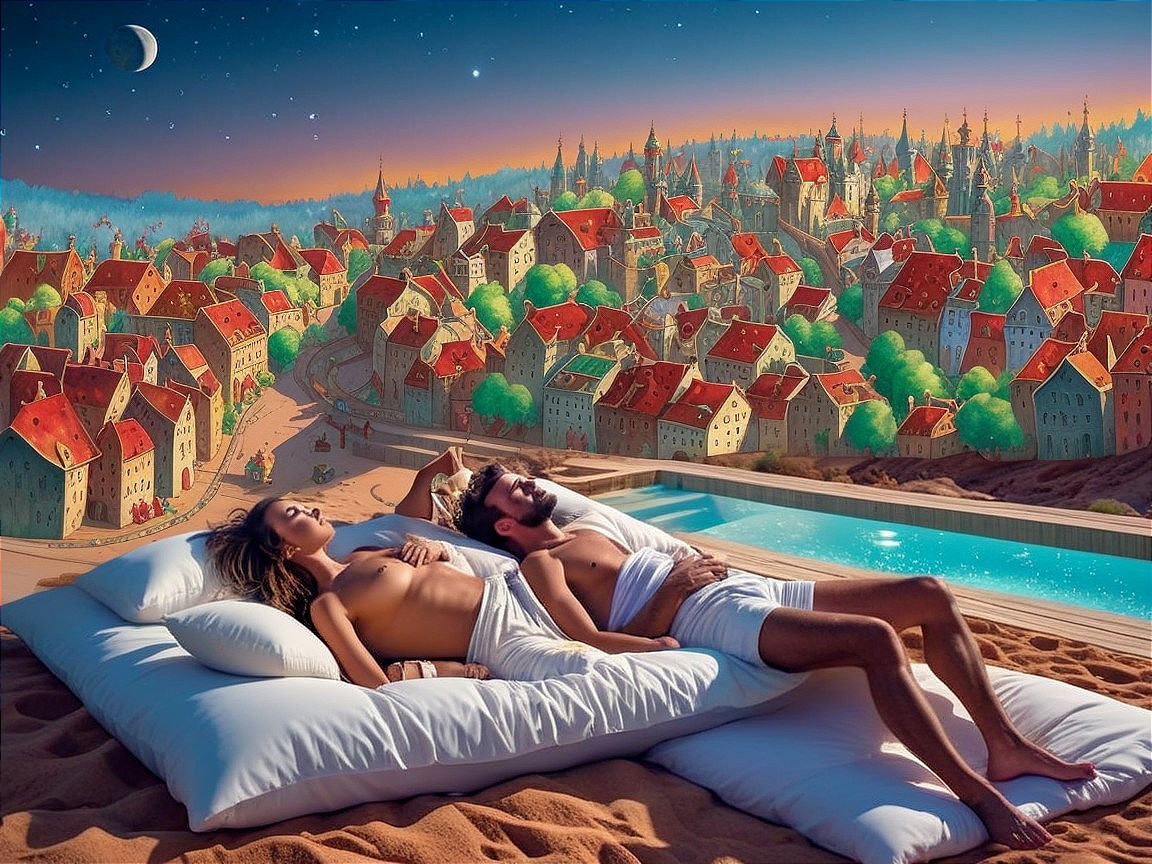 Desert Twilight Scene with Couple and Starry Sky